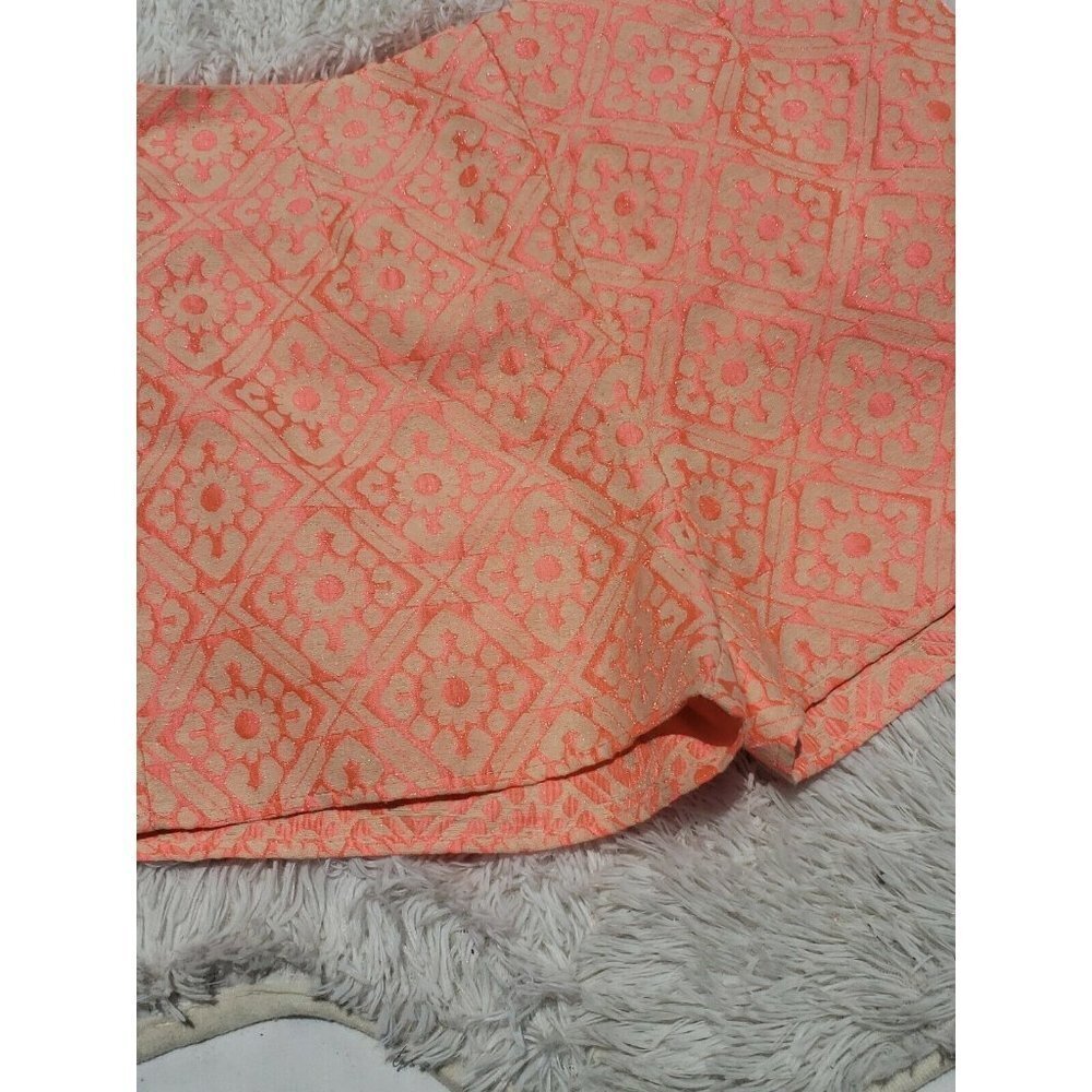 NEW Shorts Flat Front Medium Coral Tan Casual Textured Lightweight Back Zip